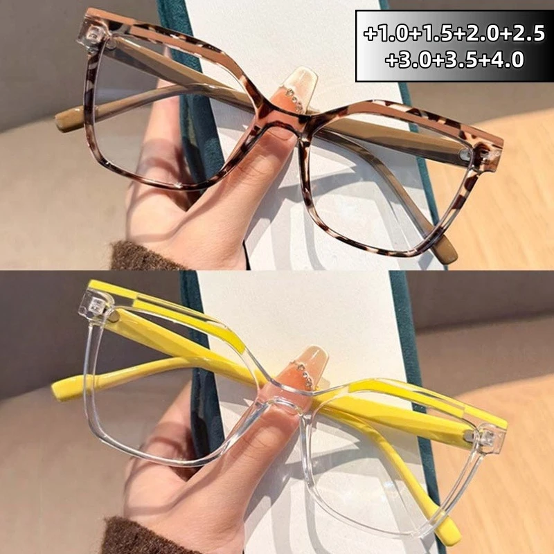 

Personalized Color-blocking Leopard Large Frame Reading Glasses for Women and Men HD Comfortable Anti Blue Light Eyeglasses