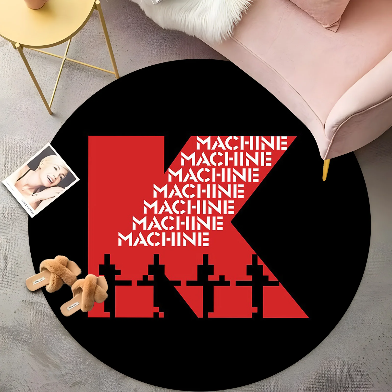 

Круглый ковер K MACHINE, жирный, красный, черный, промышленный дизайн с силуэтными фигурками, современный ковер для гостиной, массивная нескользящая деталь
