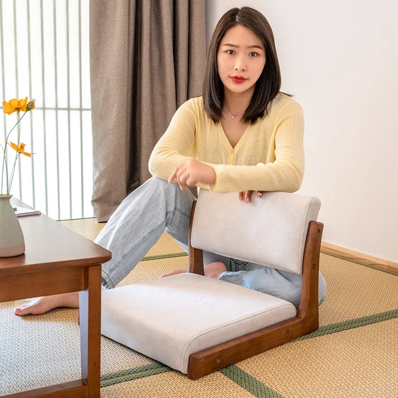 Japanese Relaxed Style Breathable Soft Backrest Stools Footless Tatami Chair Solid Wood Bay Window Legless Chairs and Room Chair