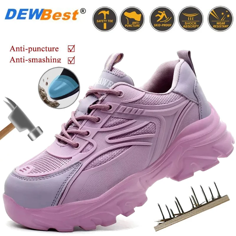 Lightweight wear-resistant safety shoes women's anti-smash anti-puncture steel head breathable heightened old man shoes