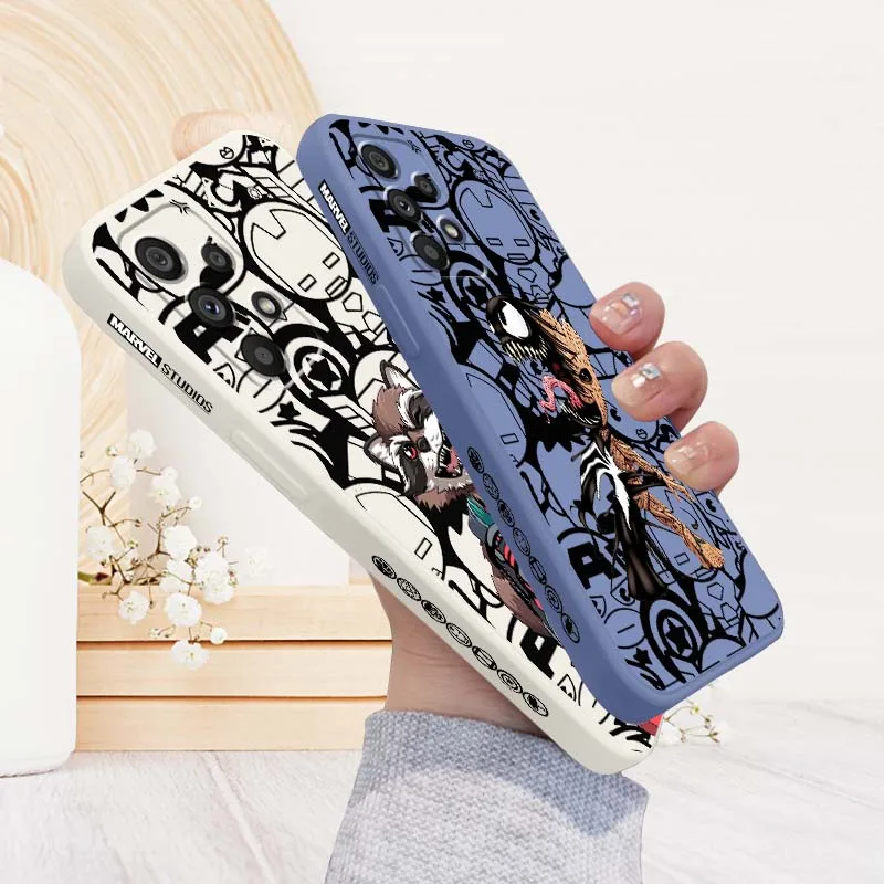 

Marvel Root Torch Raccoon Phone Case For Samsung A71 A72 A73 A51 A52 A53 A54 A55 A21s A35 A34 A32 A03 5G Liquid Left Rope