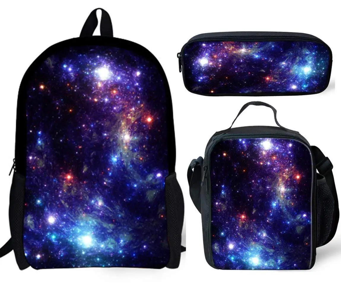 

Harajuku популярный новый звездное небо 3D принт 3 шт./компл. школьные сумки для ноутбука рюкзак сумка для обеда пенал