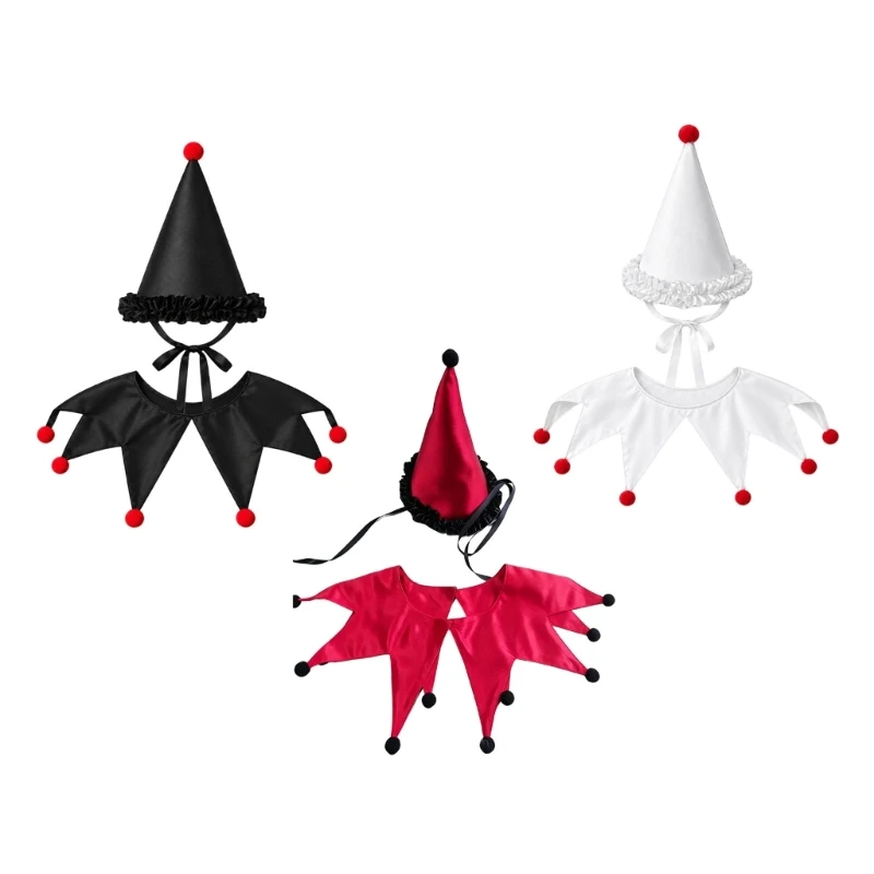 Coordinated Pointed Hat and Collar Costume Set with Contrast Ball Accents for Parties, Celebrations, and Photography