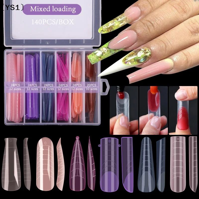 〔YS1〕140pcs/box Nail Forms Set Colorful Full Nail Forms Top Molds Tips For Nails Gel Extension Forms Fake Building Mold Tools