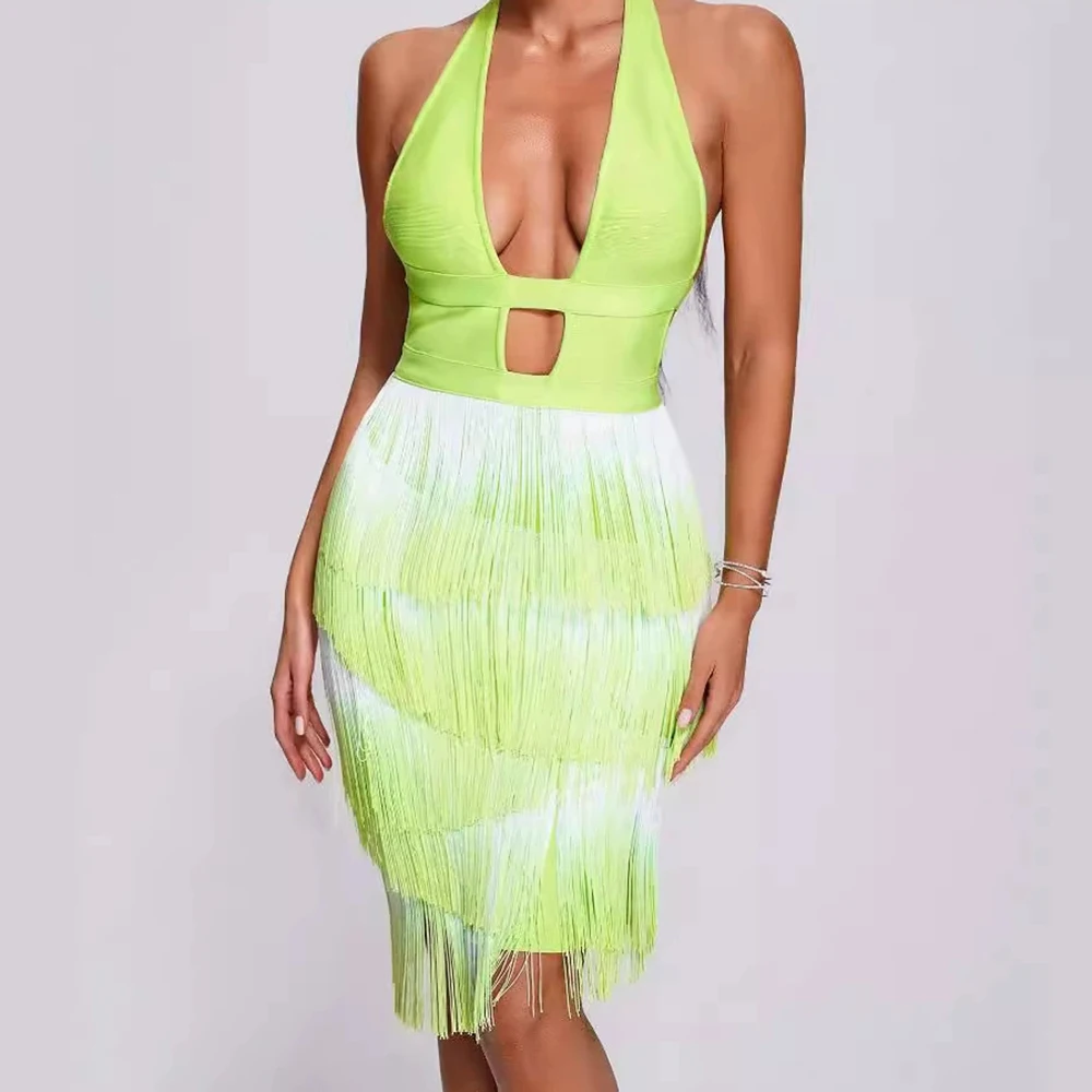 Jinshen luxe vrouwen sexy club jurk bandage groothandel vrouwen kwastje bandage jurk gedrukt hoge kwaliteit-GZXX1464