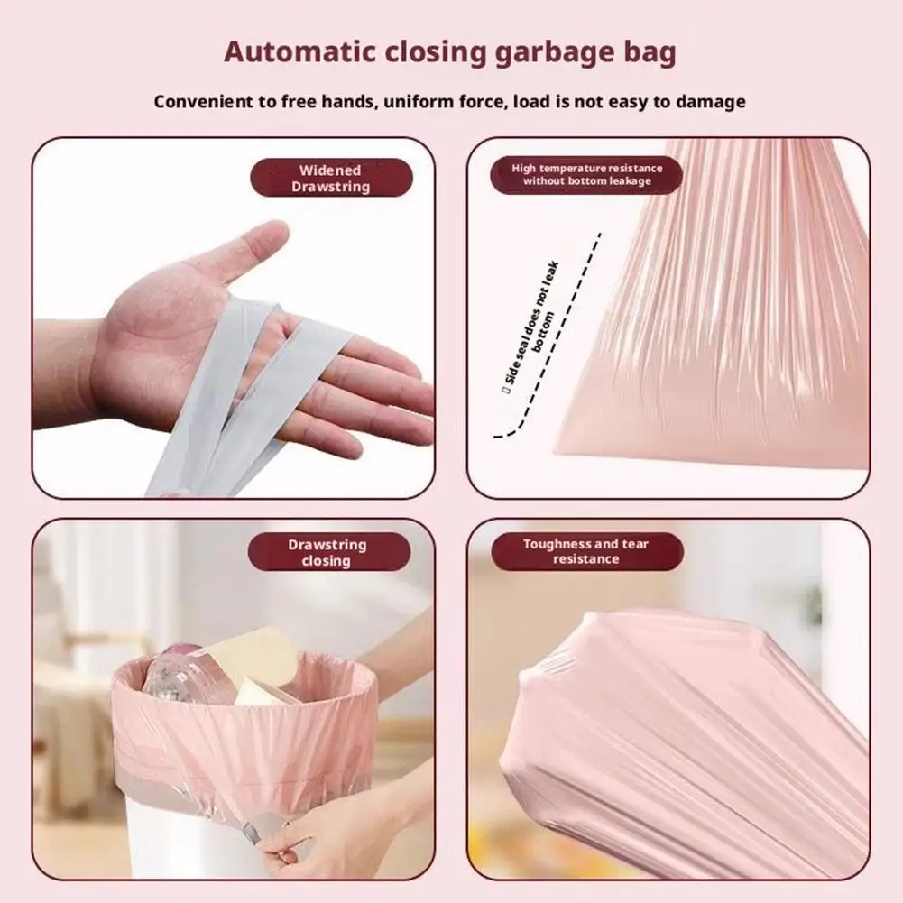 100/200/300 Stück verdickte und langlebige Müllbeutel, für Badezimmer, Küchen und Wohnzimmer, Kordelzug-Design für einfaches Heben – Detail 15
