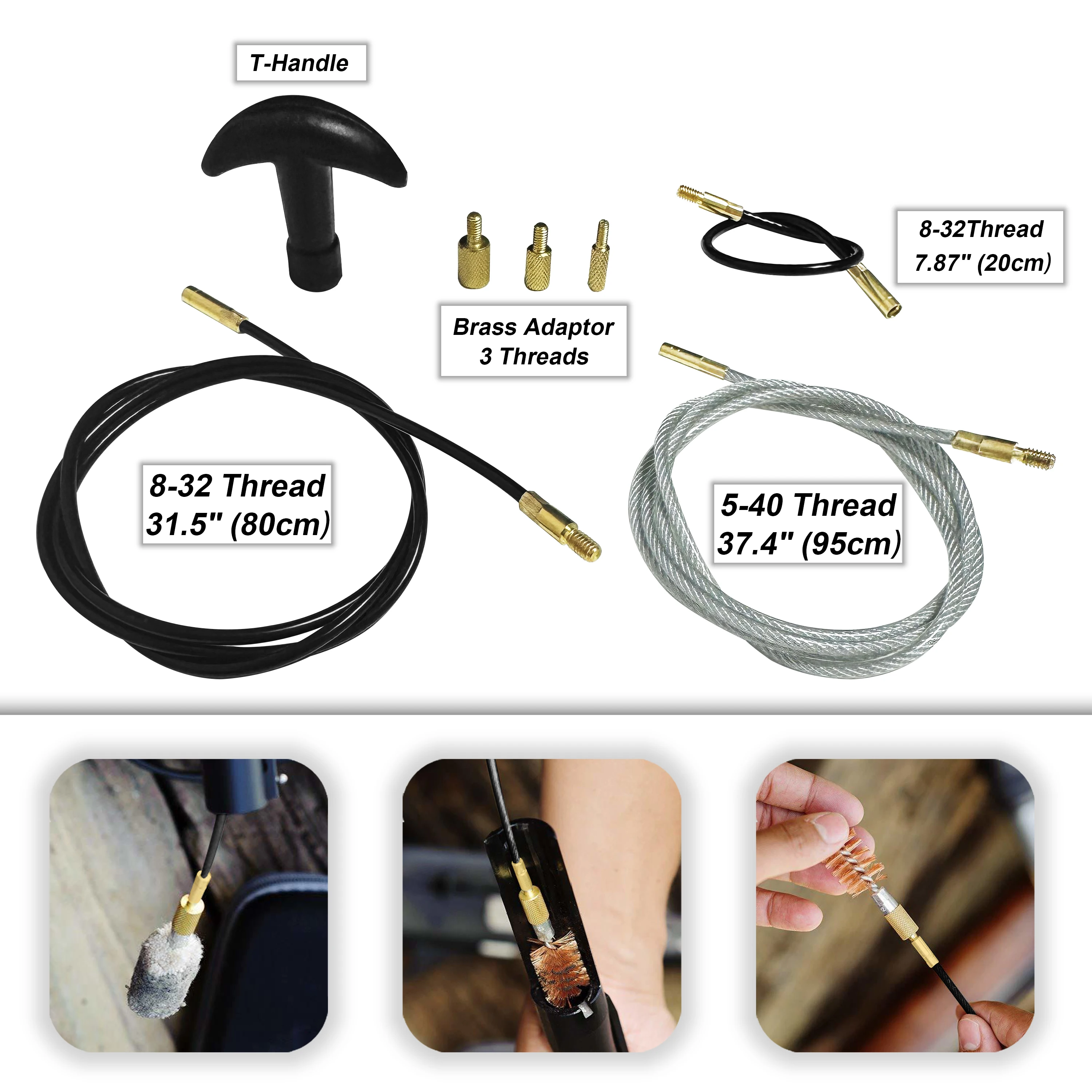 

Iron Wire Draw Cable Gun Bore Cleaning Set for 8-32 5-40 10-32 Thread with Brass Adapter Hunting Pistol Rifle Barrel Scour Kit