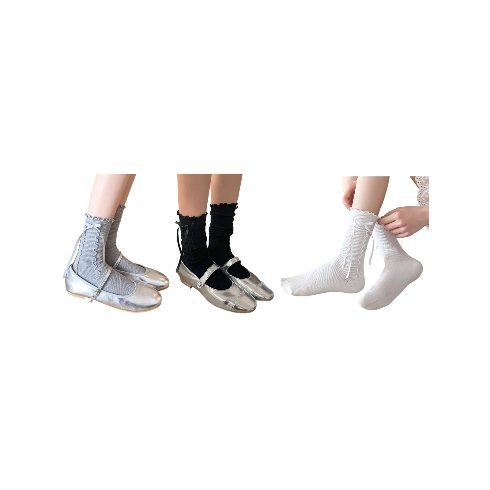 

Ballet style socks three-color combination (grey + black + white)