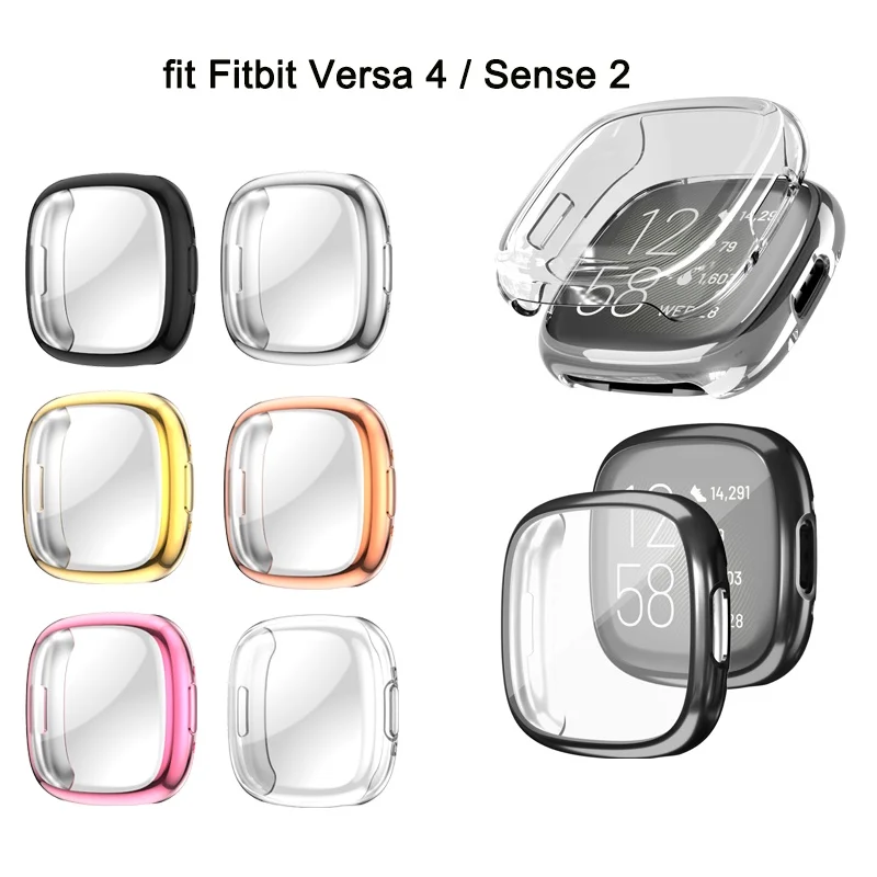Чехол из ТПУ для Fitbit Versa 4 Sense 2, мягкий блестящий тонкий чехол с полным покрытием