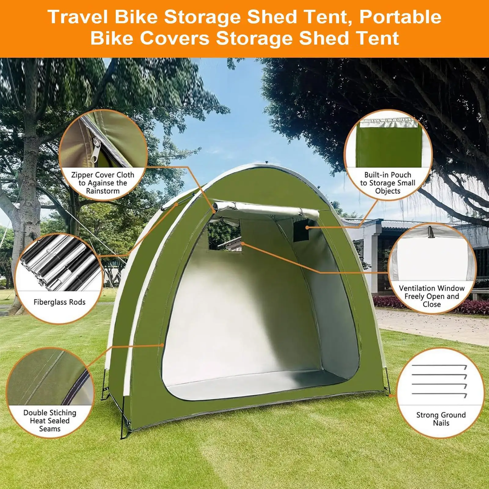 

Велосипедная палатка для хранения, уличный чехол для мотоцикла, атмосферостойкая складная палатка для хранения велосипеда для патио, лужайки, сада, кемпинга на открытом воздухе