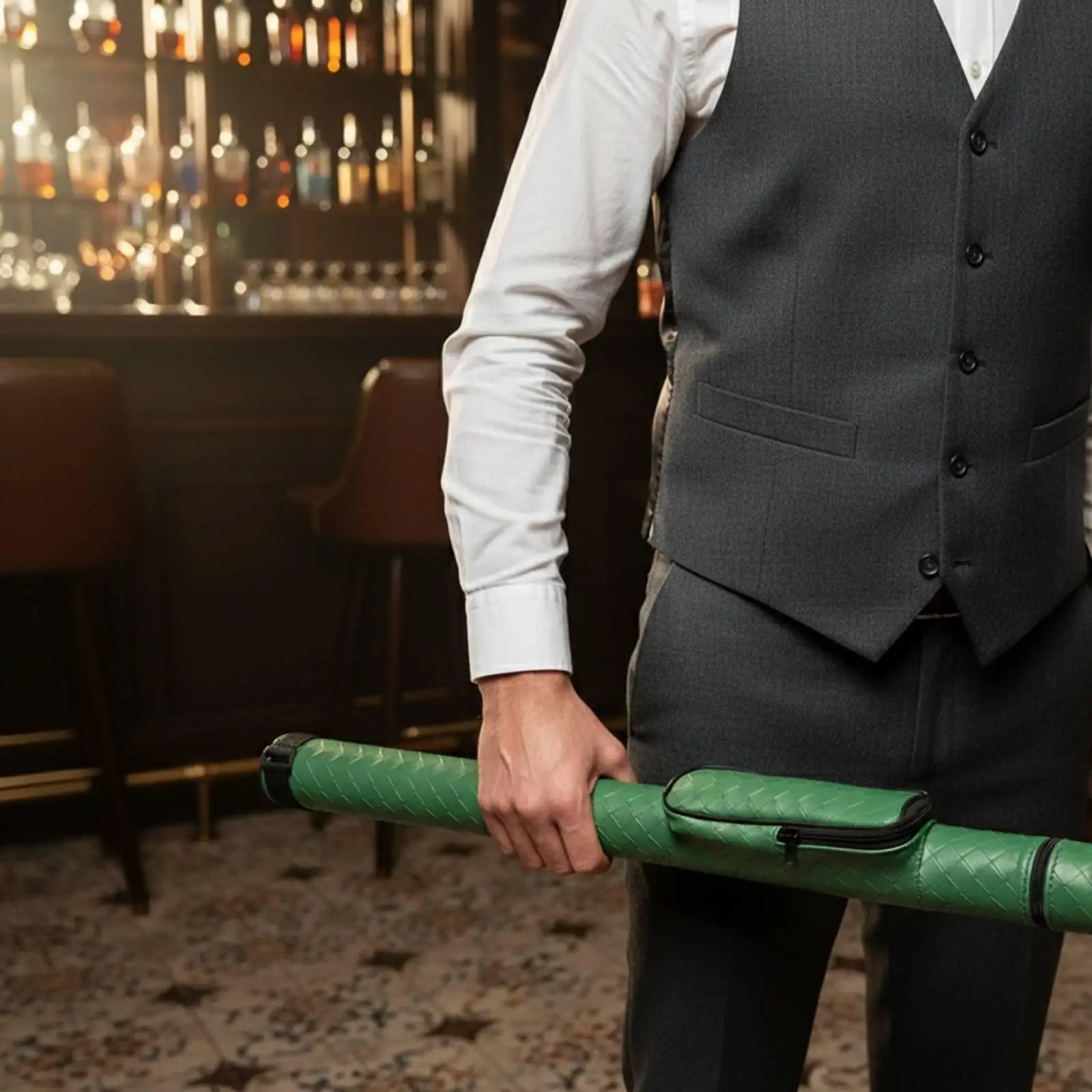 4-Hole Billiard Cue Tube Portable Hard Shell Cue Case Large Capacity Faux Leather Pool Case for Storage, Travel, Tournaments