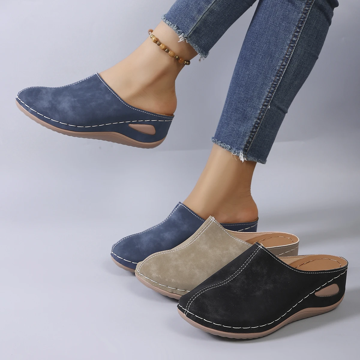 

Women Platform Slippers Autumn New Round Toe Slippers Deep Mouth Elegant Sandals Soft Sole Anti-slip Wedge Shoes Slides Women