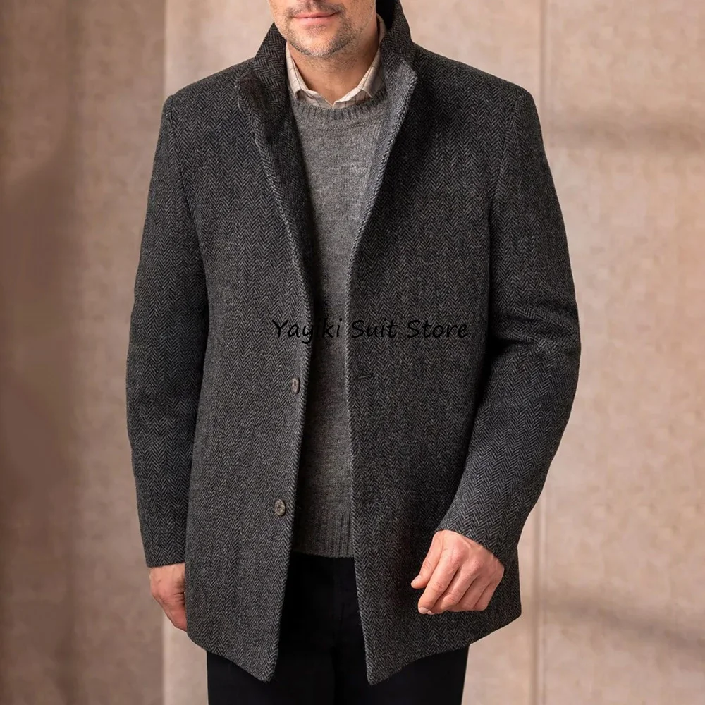 

Мужские повседневные пиджаки в городском стиле, блейзеры из ткани «ёлочка», мужские куртки с воротником-стойкой, высококачественные костюмные пиджаки