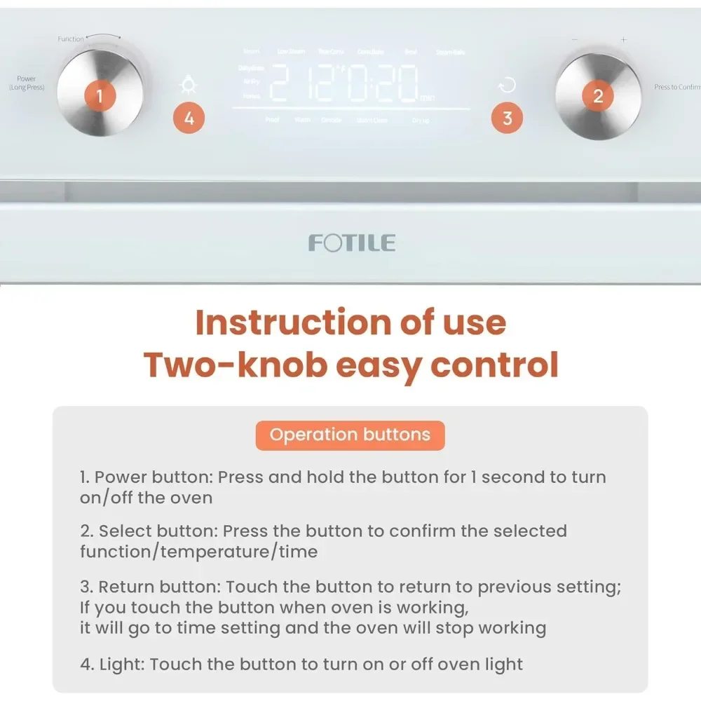 4-in-1 Countertop Convection Steam Oven, Air Fryer, Dehydrator with True Convection Bake, Steam-Bake, Broil, 40