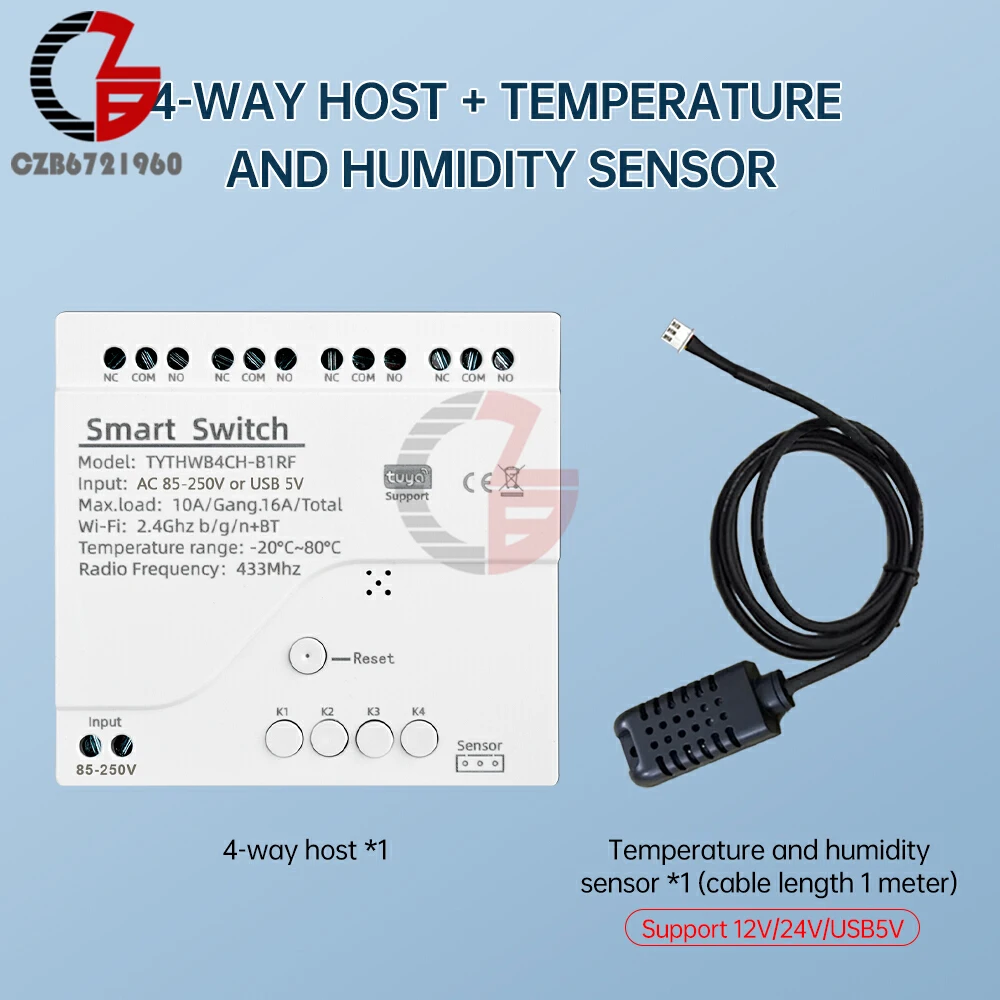 

Tuya WIFI Smart Switch DC 7-32V/AC 85-250V 10A Temperature and Humidity Sensor 12V 24V 110V 220V Switch Relay APP Remote Control