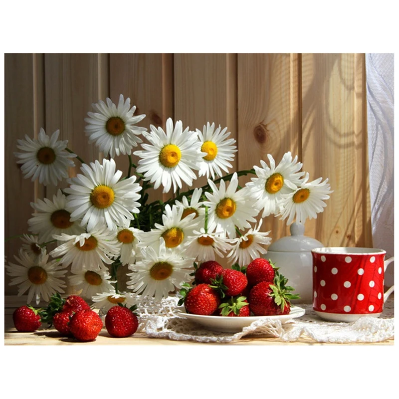 Full Round Diamond Painting Daisy And Cup Rhinestones DIY Diamond Embroidery Flower Handmade Gift