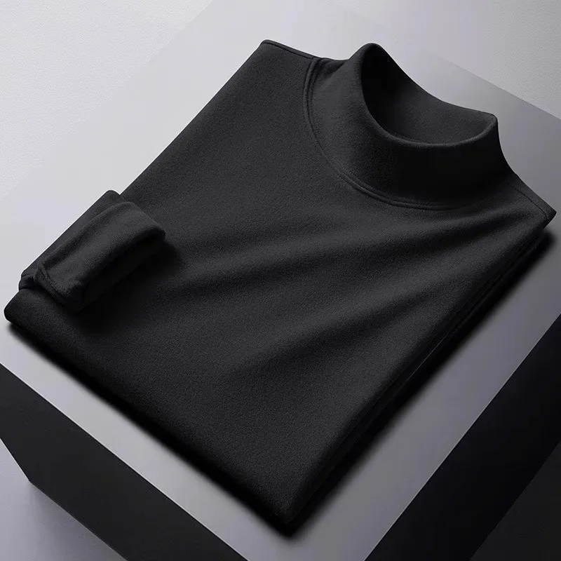 Double-Sided Woolen Long Sleeve T-Shirt Men's Loose Casual Thermal Underwear Half-High Collar Autumn Winter Warmth Conservation