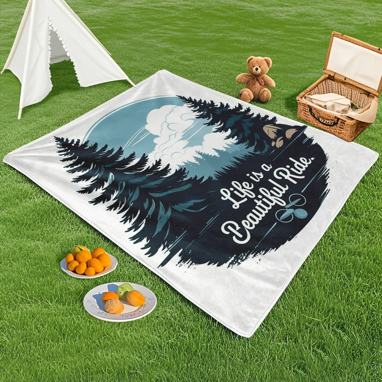 

Whimsical Tree Green Clouds Cartoon Outdoor Blanket For Fun And Cheerful Outdoor Adventures And Relaxation
