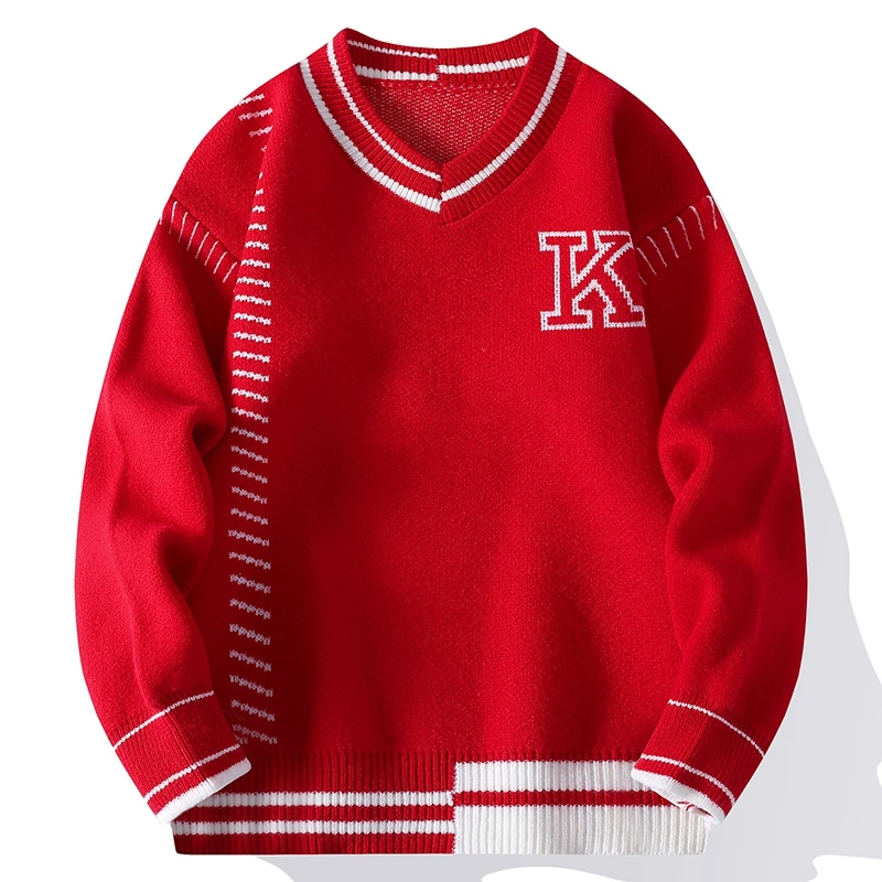 

Новинка 2024 года, мужской свитер в японском академическом стиле с буквенным принтом, большой вязаный топ, удобные осенне-зимние модные пуловеры