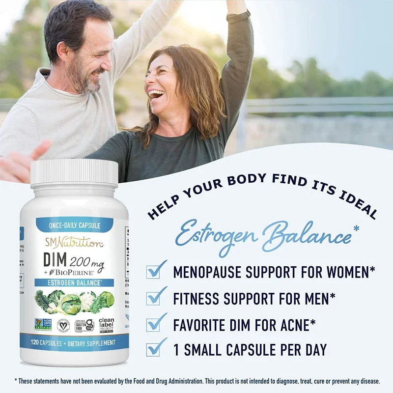 Estrogen Balance for Men and Women, DIM Supplement, Menopause Support, Vegetarian Capsules, Hormonal Acne Supplement