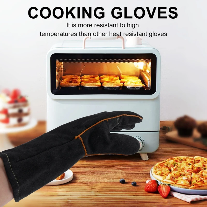 Extreme Heat&Fire Resistant Gloves Leather With Stitching,Mitts Perfect For Fireplace,Stove,Oven,Grill,Welding,Bbq,Mig,Pot Holde