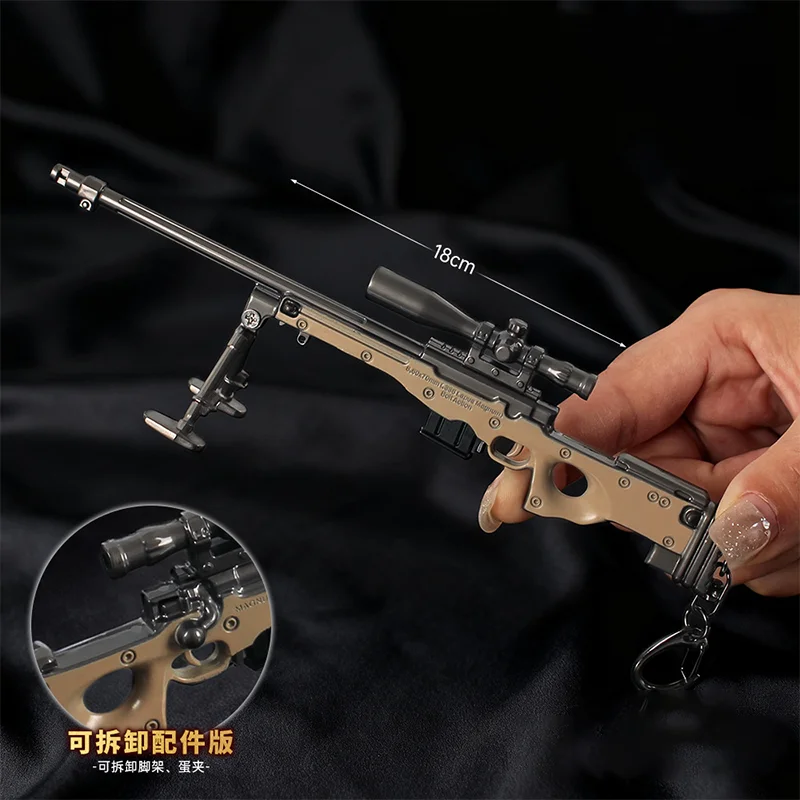 18cm Delta Force AWM Sniper Rifle Model with Metal Detachable Stand, Alloy Pendant, Desktop Ornament Gifts Collections