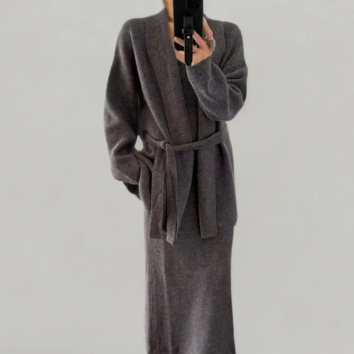 CiCi 2025 ملابس نسائية أنيقة مكونة من قطعتين لفصل الخريف والشتاء طقم فستان تويد مع حزام وشاح الخصر فستان حفلات العمل المكتبي #2