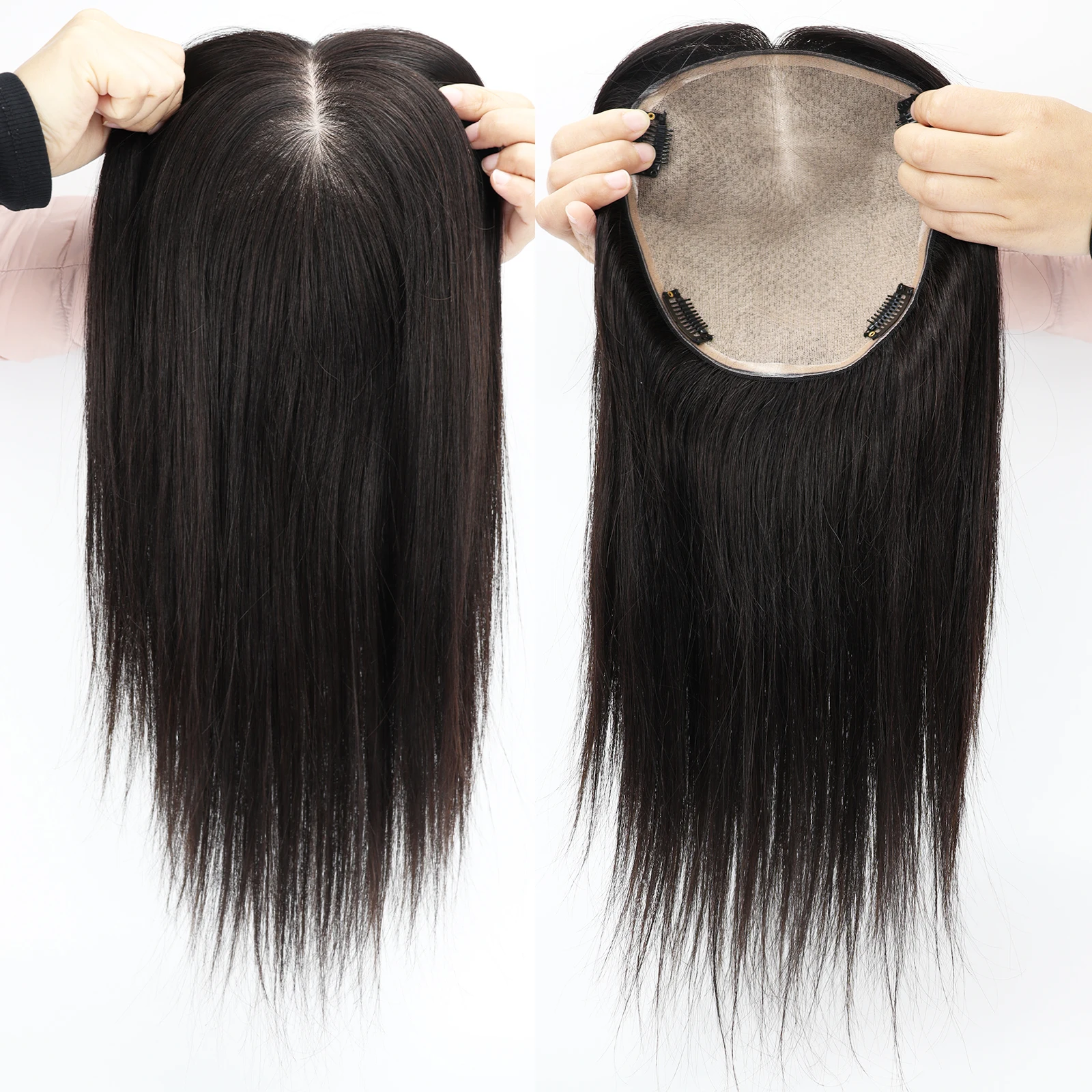 

Накладка для волос из натуральных волос Remy, 18x20 см, большой размер, на шелковой основе, мягкая, дышащая, для женщин, полностью ручной работы, с заколками