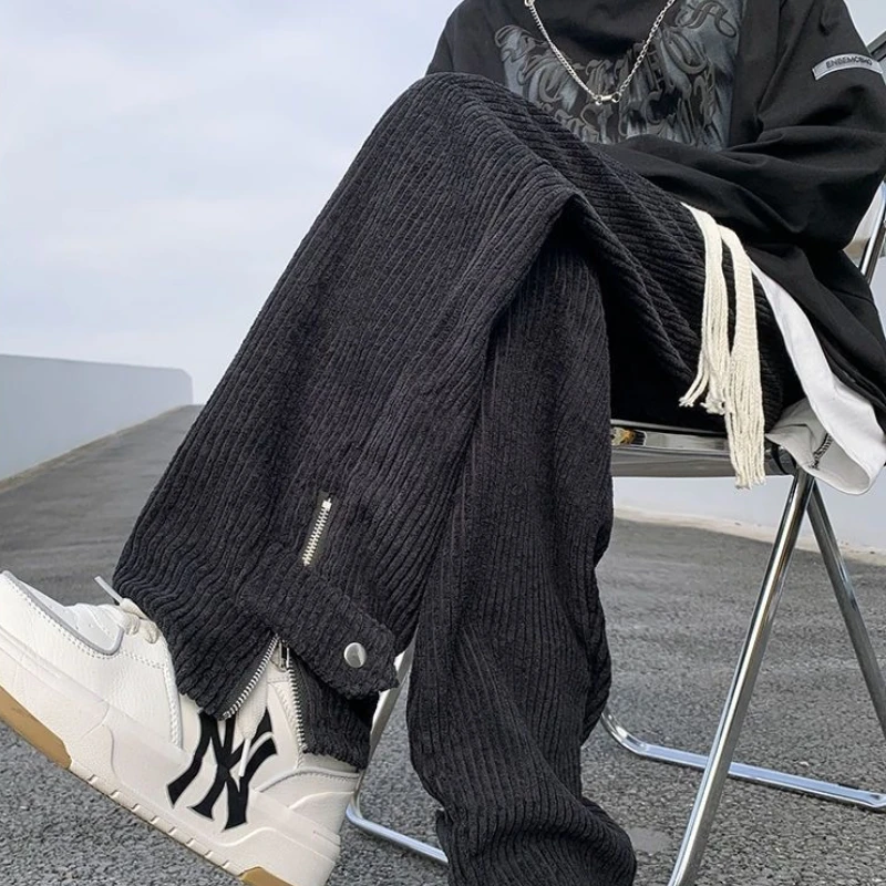 Calças esportivas masculinas preto sólido zíper fluido moletom masculino ofertas de moda casual novo em liquidação retro elegante calças