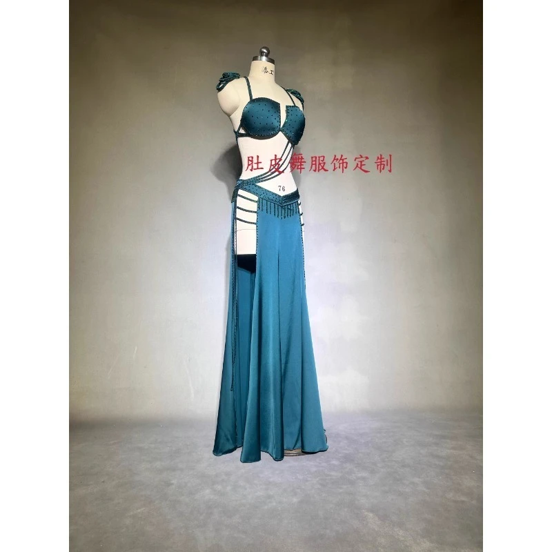 Customized Belly Dance Clothes Performance Costume Elegant Set Indian Clothes Women Exotic Dancewear Bra Double Slit Long Skirt