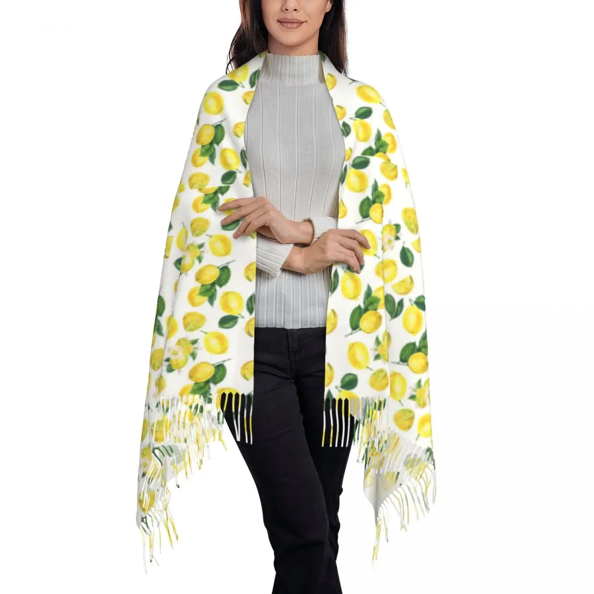 Outdoor Scarf Autumn Watercolor Fruit Pattern Shawl Wrap Yellow Lemons Print New Design Bandana Ladies Retro Head Scarves