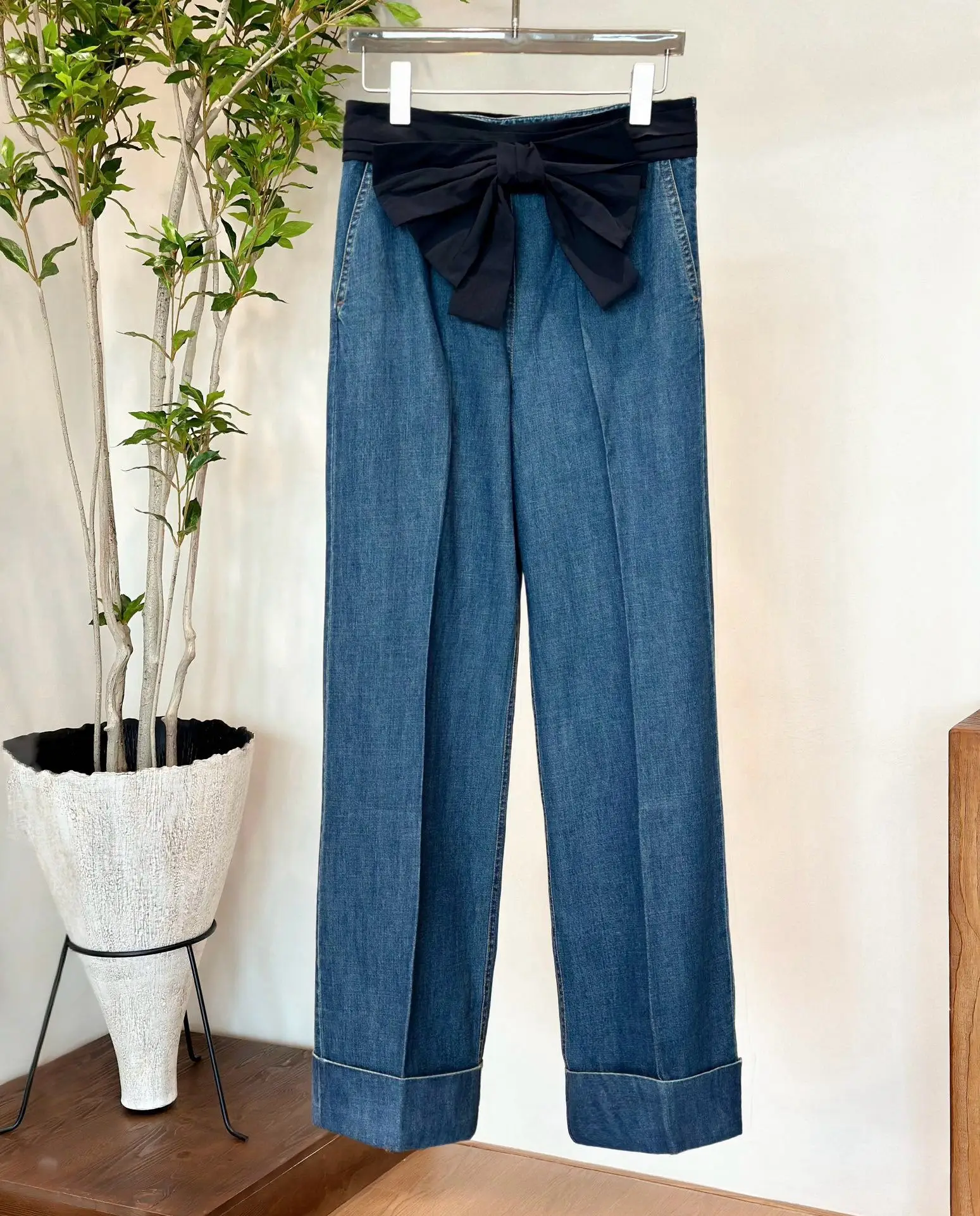 

2026 New Fashion Jeans for Women High Waist Bow Corset Denim Pants Casual Loose Wide Leg Comfortable Trousers