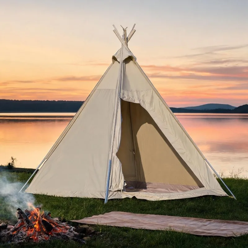 Indian style pyramid tent, thickened rainproof canvas spire tent, family