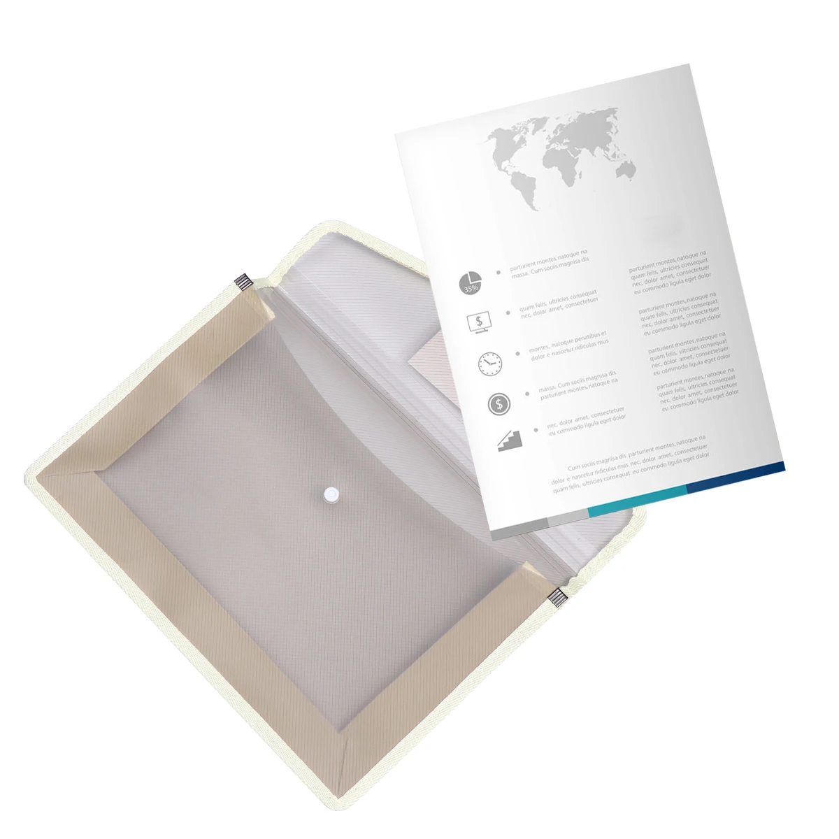 3 Buah Folder Dokumen A4 Tahan Air, Organizer File PVC Transparan, Penyimpanan Kantor, Penutup Kancing, Kantong File, Folder Dokumen
