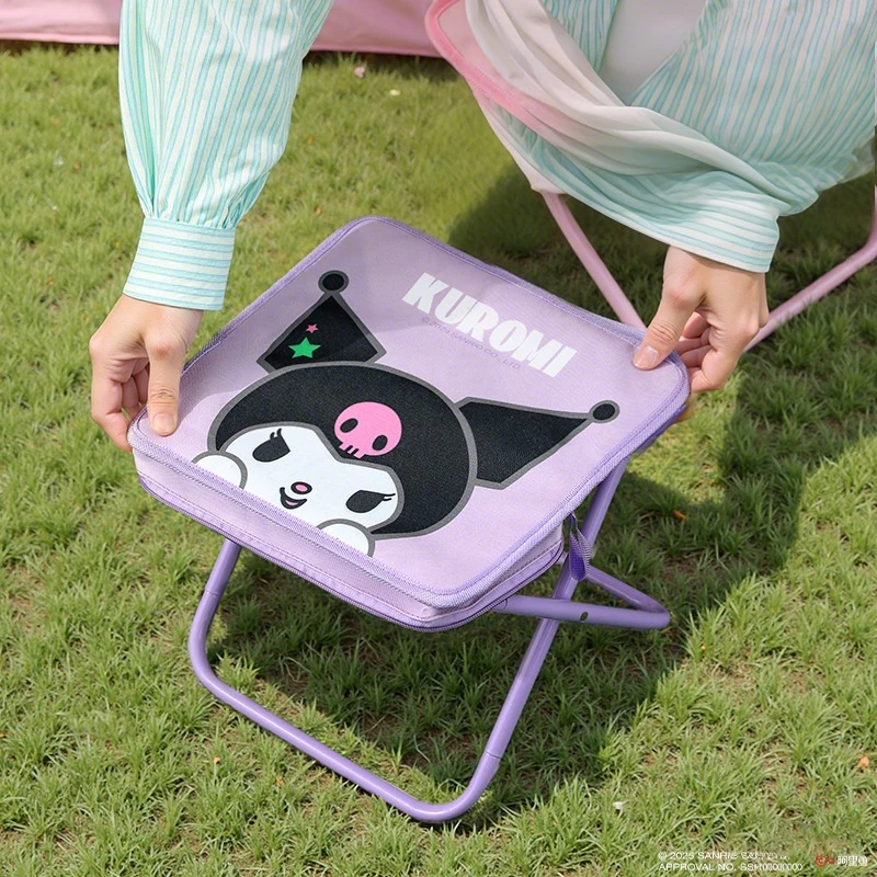 애니메이션 산리오 헬로 키티 마이 멜로디 시나모롤 쿠로미 접이식 스툴 귀여운 휴대용 야외 캠핑 펜 케이스 스툴