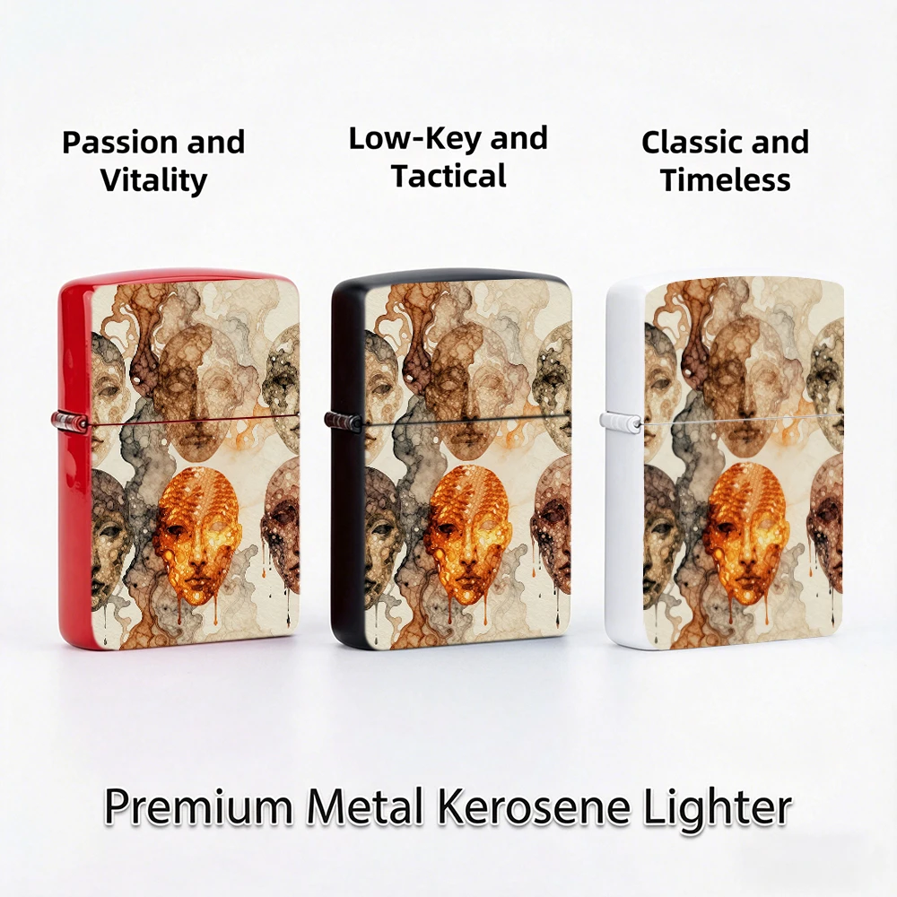 Dark surreal Flip Top Lighter lighters vintage Abstract Melting Human Faces Ink Wash Art Print Pattern lighters for smokers