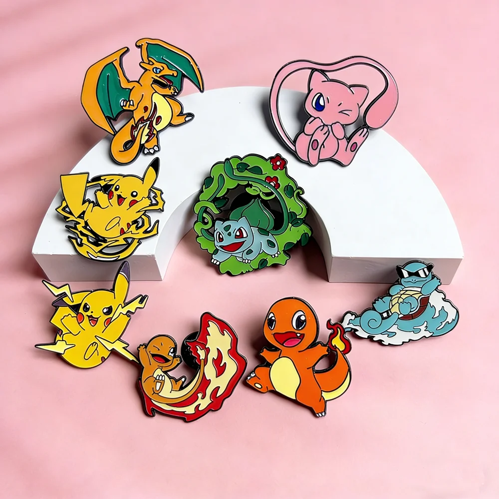 4/8pcs Cute Anime Monster Brooch Badge Charmander Pikaqiu Mewtwo Enamel Metal Lapel Pins Clothes Jewelry Gift