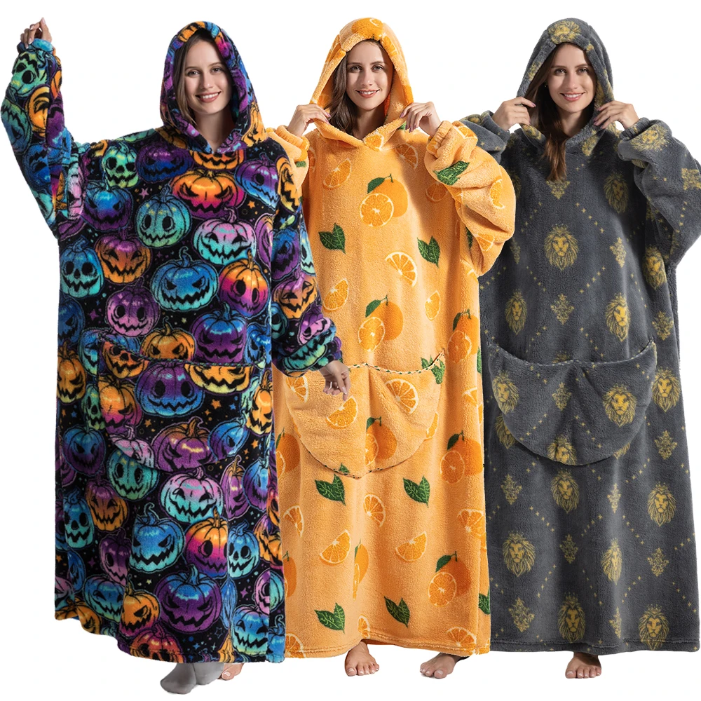 

Men Plus Size Hoodies & Sweatshirts Warm Fall Winter Clothes Halloween Extra Long Oversized Blanket Hoodie Blue Yellow Gray Tops