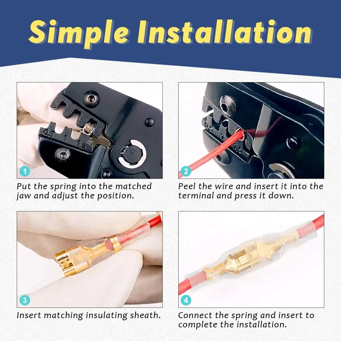 A44T720 ชิ้น 2.8 / 4.8 / 6.3 มม. ชายและหญิง Quick CRIMPING Terminal Blocks พร้อมฉนวนชุด