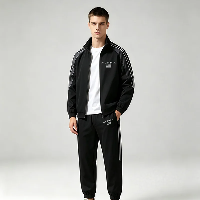 Men's 2pc Tracksuit Set Full Zip Stand Collar Jacket Color Block Jogger Pants Casual Sportswear Gym Running Workout Wear