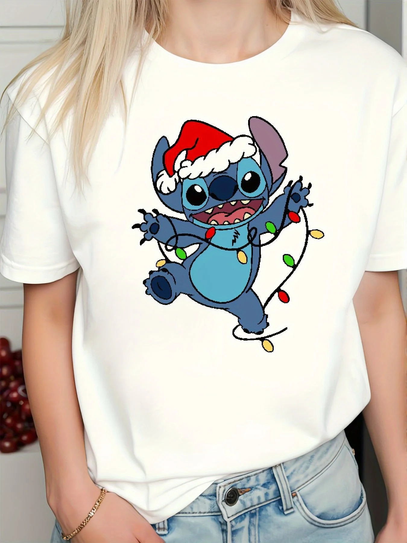 ديزني غرزة عيد الميلاد تي شيرت القطن الرجال النساء عارضة العصرية المتضخم الشارع الشهير فضفاضة قصيرة الأكمام للجنسين الحدث الزي