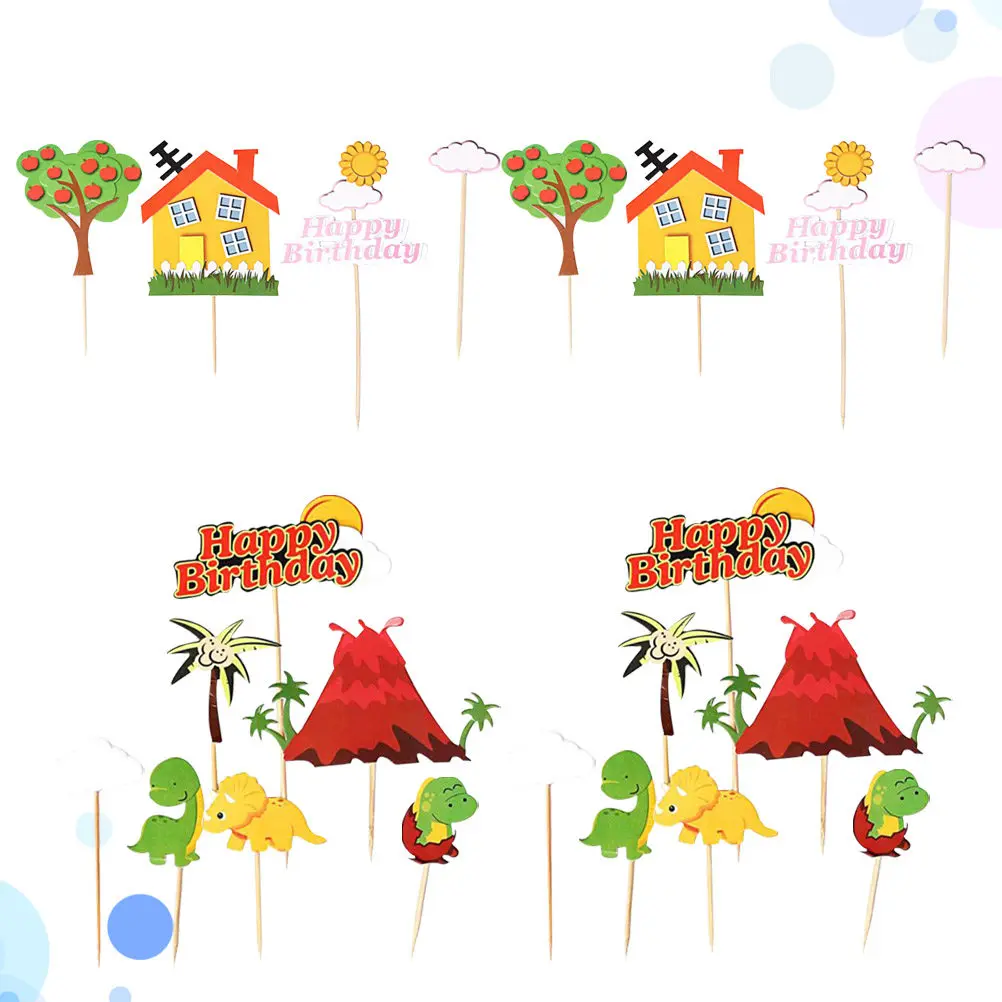 22Pcs Vibrant Dinosaur Themed Cake Toppers Food Grade Paper Birthday Cake Decor for Party Cupcake Dessert Supplies