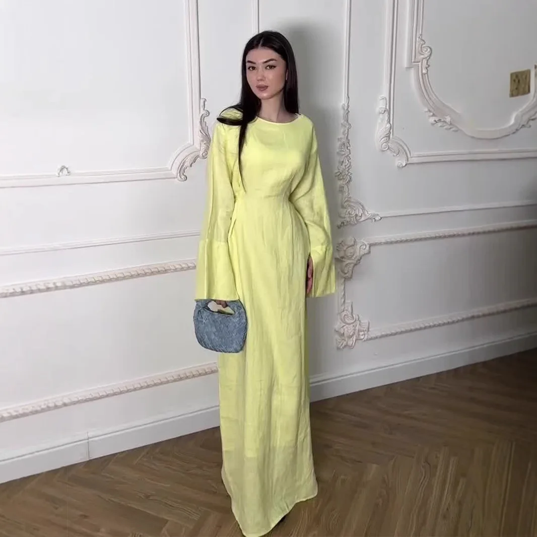 

2026 French Style Niche Elegant Summer Solid Color Fresh High-end Waist-cinching Dress Abaya Ramadan Dubai Luxury Islam Elegant