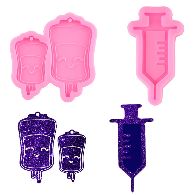 Shiny Syringe Silicone Molds DIY Crafting Epoxy Resin Art Phone Grip Badge Reel Mold Saline Bags Fondant Cake Chocolate Mould