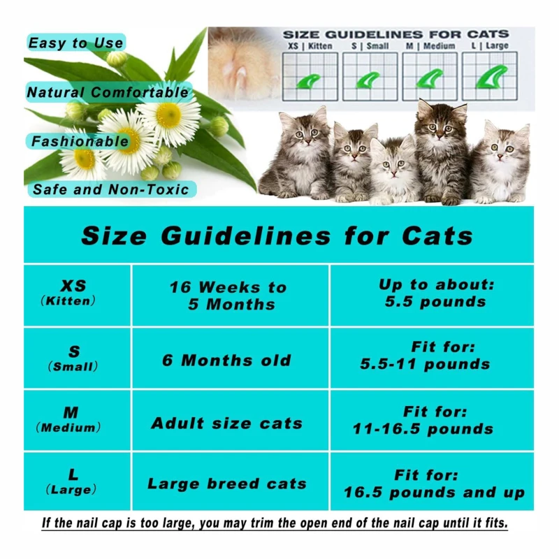 20 piezas para uñas de gato, cubiertas suaves y cómodas, con pegamento, diferentes tamaños
