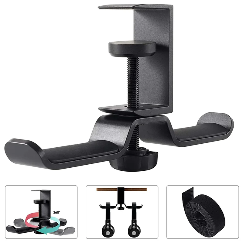 ABGI-2X Supporto per cuffie doppio sotto la scrivania, Gancio per cuffie da scrivania universale per giochi per PC, rotazione a 360 gradi, supporto per auricolari