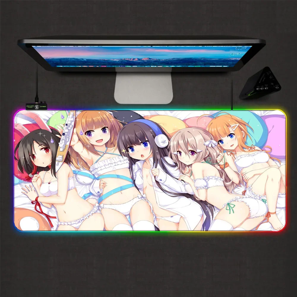 Mairuige Bihai Sailing Girls Animation Mouse Pad RGB Backlight LED Color Light Keyboard Computer Notebook Office Kawaii Mousepad