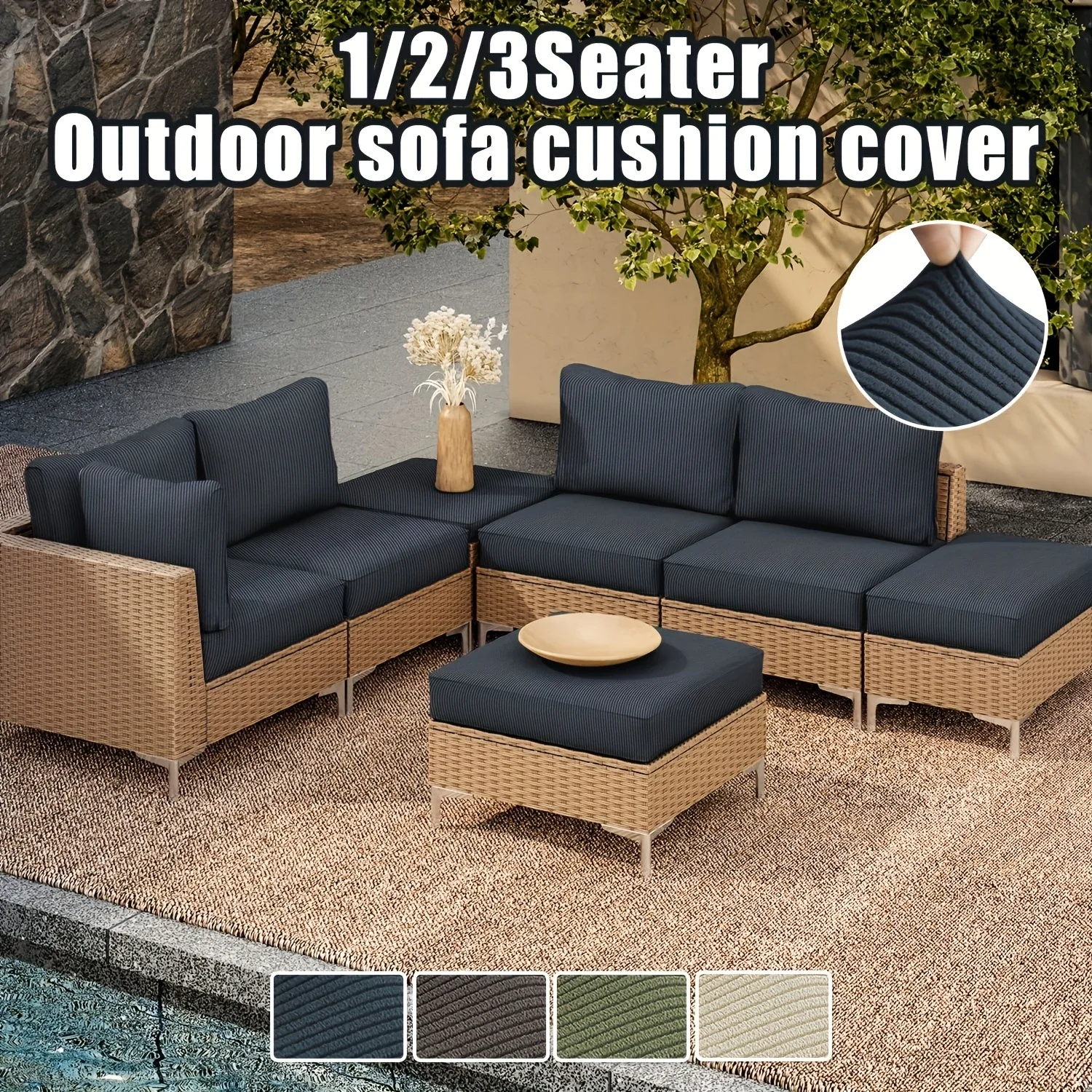 Outdoor Straight Strip Sofa Cushion Cover ,Sunscreen Modern Rattan Woven Garden Rattan Chair Elastic Cover,Cat Scratch Resistant