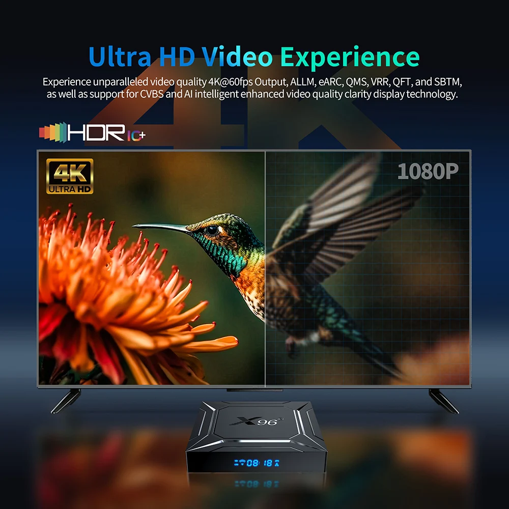 X96 M200 TV Box Android 14.0 Amlogic S905X5M رباعي النواة مدمج في AI-SR AV1 4K ULTRA HD 1000 LAN Dual Wifi Android 14 Set Top Box