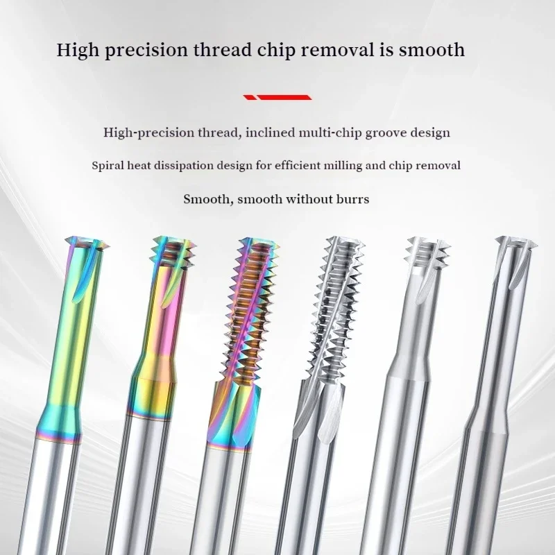 HRC65 CNC Hard Alloy Thread Milling Cutter 1 3 Full Teeth M1.2 M1.6 M2 M2.5 M3-M16 Aluminum/steel Thread Milling